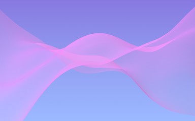 Pink wave on blue sky abstract background. Fluttering pink scarf. Waving on wind pink fabric. 3D illustration