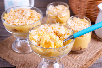 Dessert in a glass jar. Dessert Napoleon