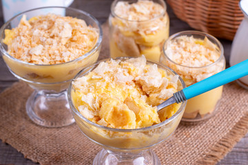 Dessert in a glass jar. Dessert Napoleon