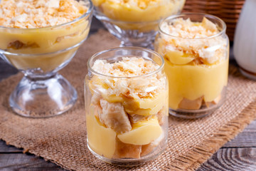 Dessert in a glass jar. Dessert Napoleon