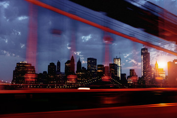 Sunset while driving on the bridge