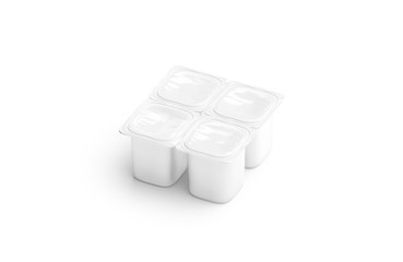 Blank 4-pack white yogurt box mockup,  side view