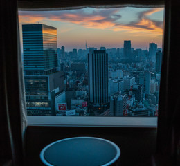 cityscape through the window in Tokyo