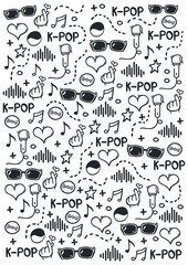 K Pop hand draw doodle background. Korean music style.