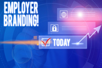 Writing note showing Employer Branding. Business concept for promoting company employer choice to desired target group Picture photo network scheme with modern smart device