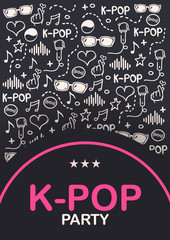 K Pop hand draw doodle background. Korean music style.