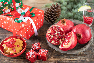 Red pomegranate with celebration concept