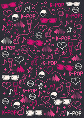 K Pop hand draw doodle background. Korean music style.