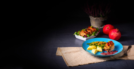 Chicken roulades with polish dumplings (kopytka) and green beans