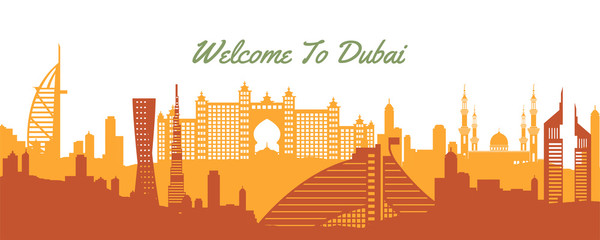 famous landmark of Dubai,travel destination with silhouette classic design