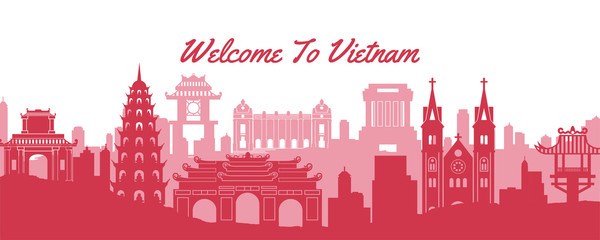 famous landmark of Vietnam,travel destination with silhouette classic design