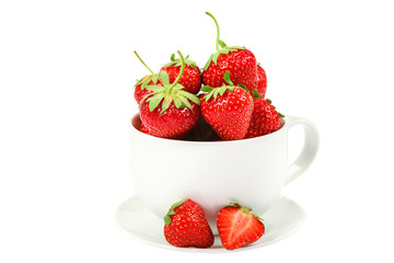 Fresh strawberries in a bowl isolated on white background