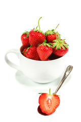 Fresh strawberries in a bowl isolated on white background