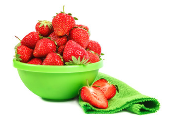 Fresh strawberries in a bowl isolated on white background