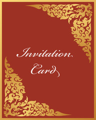 Obraz premium Vector of invitation card template, background and frame border on red background. Elegant Thai art floral illustration design