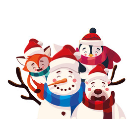 card of christmas with cute animals in white background