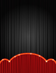 Background with black and red curtain. Design for presentation, concert, show