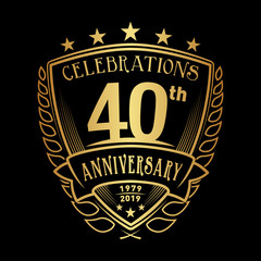 40th shield anniversary logo. 40th years logo. Vector and illustration.