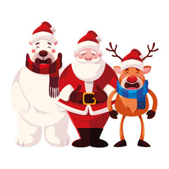 card of christmas with santa claus and animals in white background