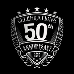 Obraz premium 50th shield anniversary logo. 50th years logo. Vector and illustration.