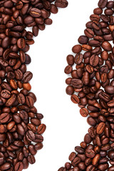 Coffee beans isolated on a white background. Top view. Copy space. Design element.