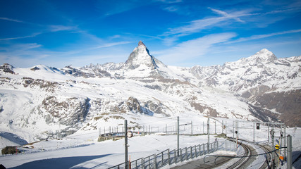 Landscape view  of Matterhorn with  blue sky in Gornergrat railway,Switzerland