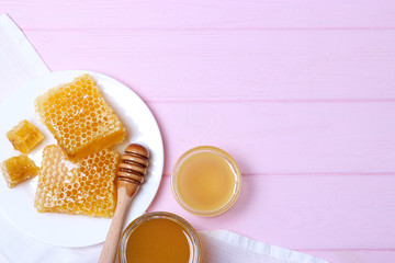 Honey on the table top view.