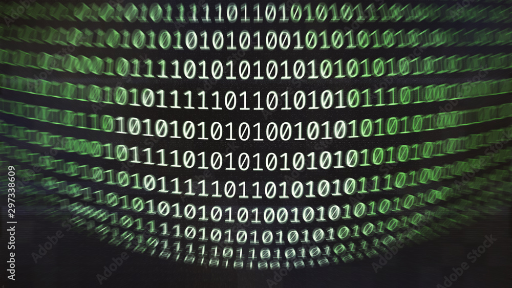Aufkleber Stream of binary matrix code on dark background