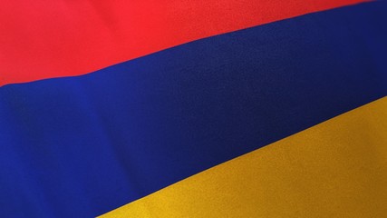 locked full-screen close shot of the national flag of Armenia seamlessly waving in the wind. The banner/emblem is made of realistic satin texture and rendered in a daylight situation. 