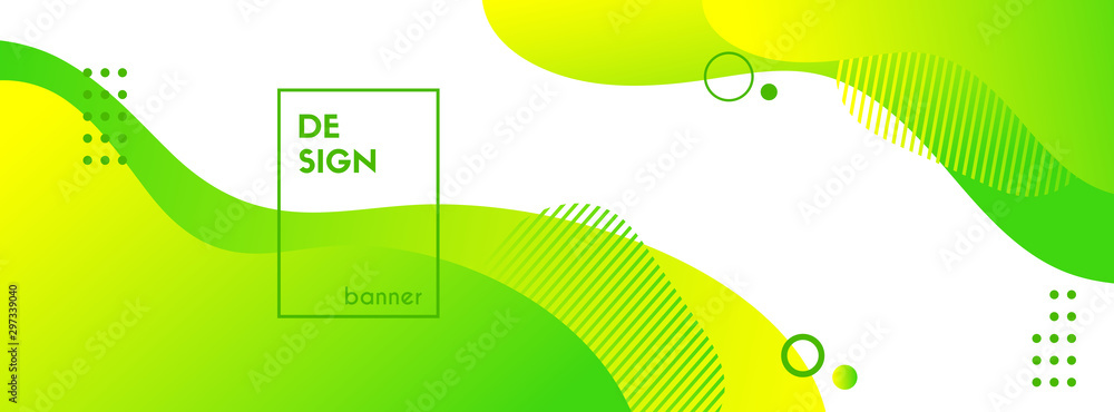 Wall mural green liquid banner template. vector abstract background with green gradient fluid waves, organic sh