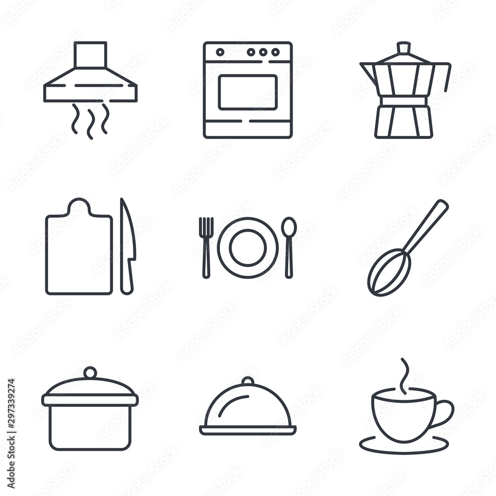 Poster kitchen set icon template color editable. kitchen pack warning symbol vector sign isolated on white 