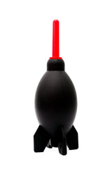 photo pear, pear to remove dust on the matrix of a digital camera on a white background