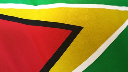 3D rendering of the national flag of Guyana waving in the wind. The  banner/emblem is made of realistic satin texture and rendered in a daylight situation. 