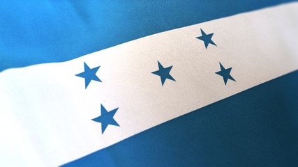 3D rendering of the national flag of Honduras waving in the wind. The banner/emblem is made of realistic satin texture and rendered in a daylight situation. 