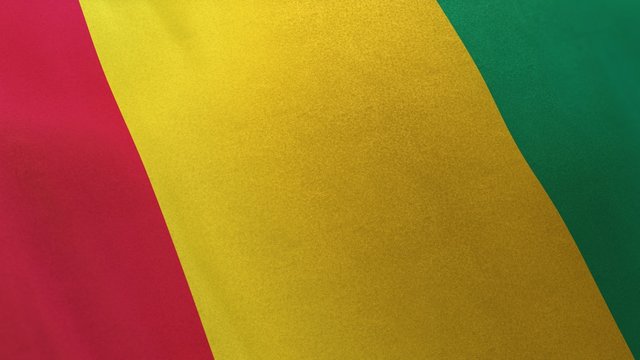 3D rendering of the national flag of Guinea waving in the wind. The  banner/emblem is made of realistic satin texture and rendered in a daylight situation. 