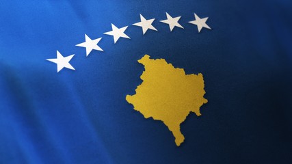 3D rendering of the national flag of Kosovo waving in the wind. The banner/emblem is made of realistic satin texture and rendered in a daylight situation. 