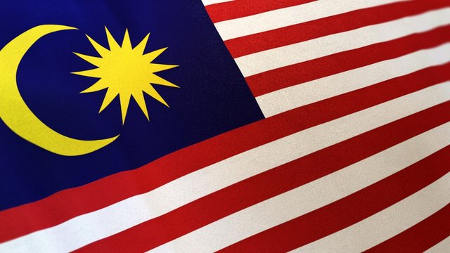 3D rendering of the national flag of Malaysia waving in the wind. The banner/emblem is made of realistic satin texture and rendered in a daylight situation. 