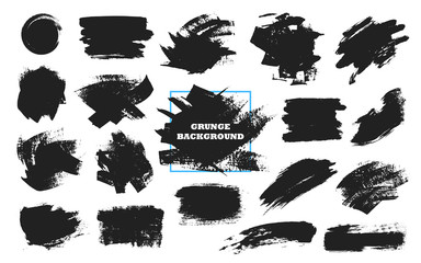 Set of black paint, ink brush strokes, brushes, lines. Dirty artistic design elements, boxes, frames for text