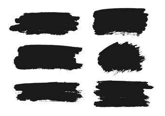 Set of black paint, ink brush strokes, brushes, lines. Dirty artistic design elements, boxes, frames for text