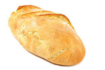 Loaf of wheat bread on white background.