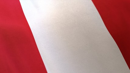 3D rendering of the national flag of Peru waving in the wind. The banner/emblem is made of realistic satin texture and rendered in a daylight situation. 