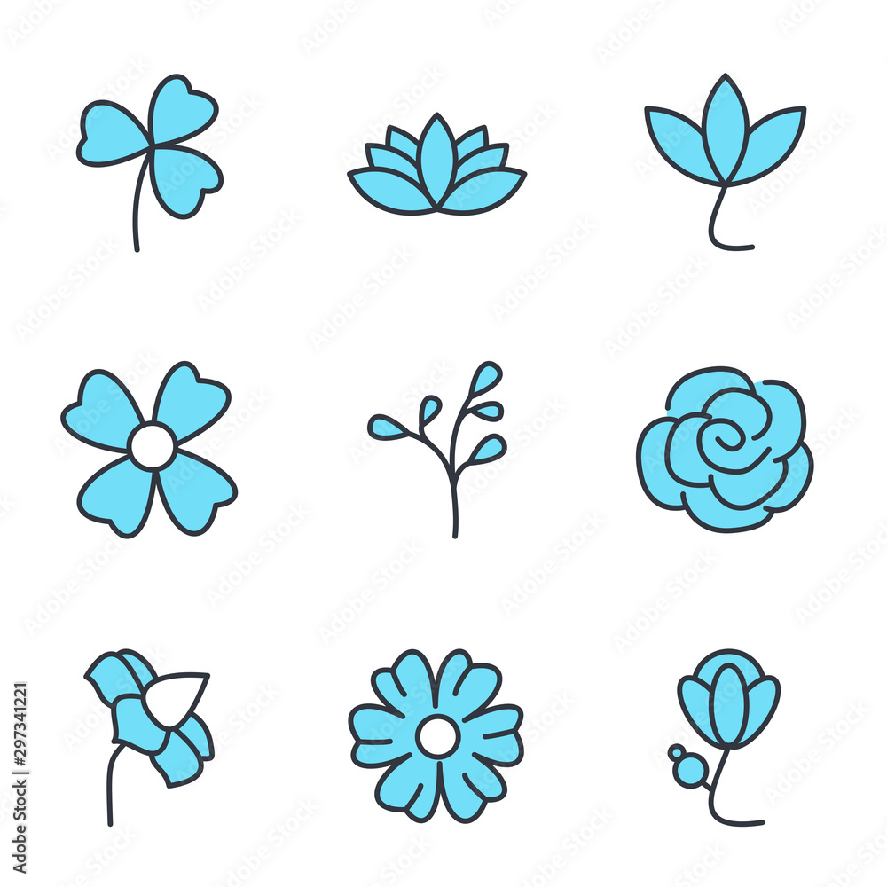 Poster Flower set  icon template color editable. Flower pack symbol vector sign isolated on white background illustration for graphic and web design.