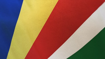 3D rendering of the national flag of Seychelles waving in the wind. The banner/emblem is made of realistic satin texture and rendered in a daylight situation. 