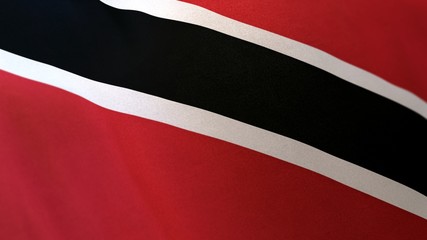 locked full-screen close shot of the national flag of Trinidad and Tobago waving in the wind. The 3D rendering banner/emblem is made of realistic satin texture and rendered in a daylight situation. 