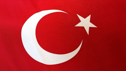 3D rendering of the national flag of Turkey waving in the wind. The banner/emblem is made of realistic satin texture and rendered in a daylight situation. 
