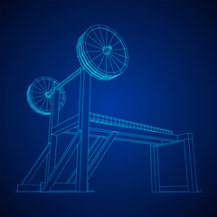 Barbell with weights. Gym equipment. Bodybuilding, powerlifting, fitness concept. Wireframe low poly mesh vector illustration.
