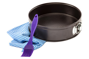 Baking dish and supplies isolated on a white background