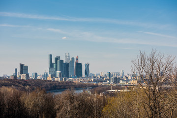 Fototapeta na wymiar View of downtown of Moscow with modern skylines, and bank of Moskva River , view from the at the Sparrow Hills, formerly called Lenin Hills in Moscow, Russia.
