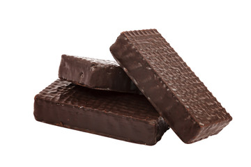 Chocolate candy waffles isolated on white background