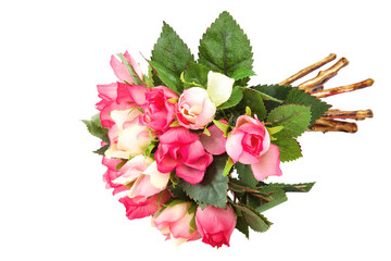 Bouquet of artificial flowers isolated on white background